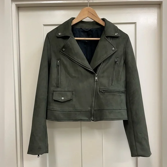 Banana Republic Green Vegan Faux Suede Motorcycle Jacket Size M - Picture 7 of 12